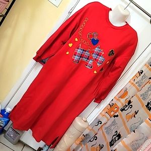 Vintage Nightgown red fleece lined pajamas embroidered scottie dog flannel